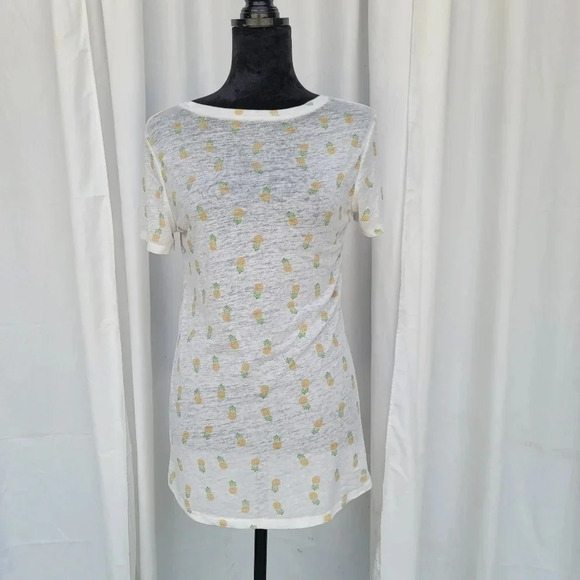 Zoe + Liv Pineapple Print Short Sleeve Crew Neck T-shirt Women's Small Sheer - Picture 1 of 8